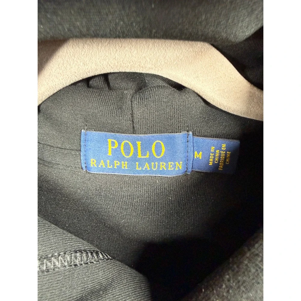 Polo Ralph Lauren Mens Black Double-Knit Pullover Hoodie Pony Logo Size M